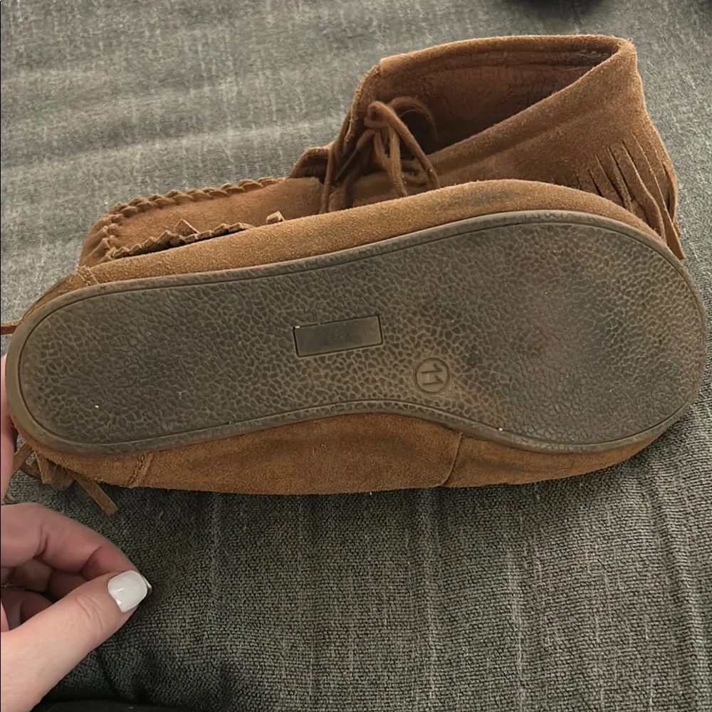 Brown Suede Moccasins with Wraparound Lacing - Picture 3 of 4